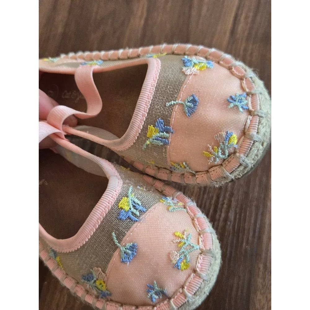 Cat & Jack Girls Pink Floral Embroidered Espadrille Flats Shoes Size 9c Toddler